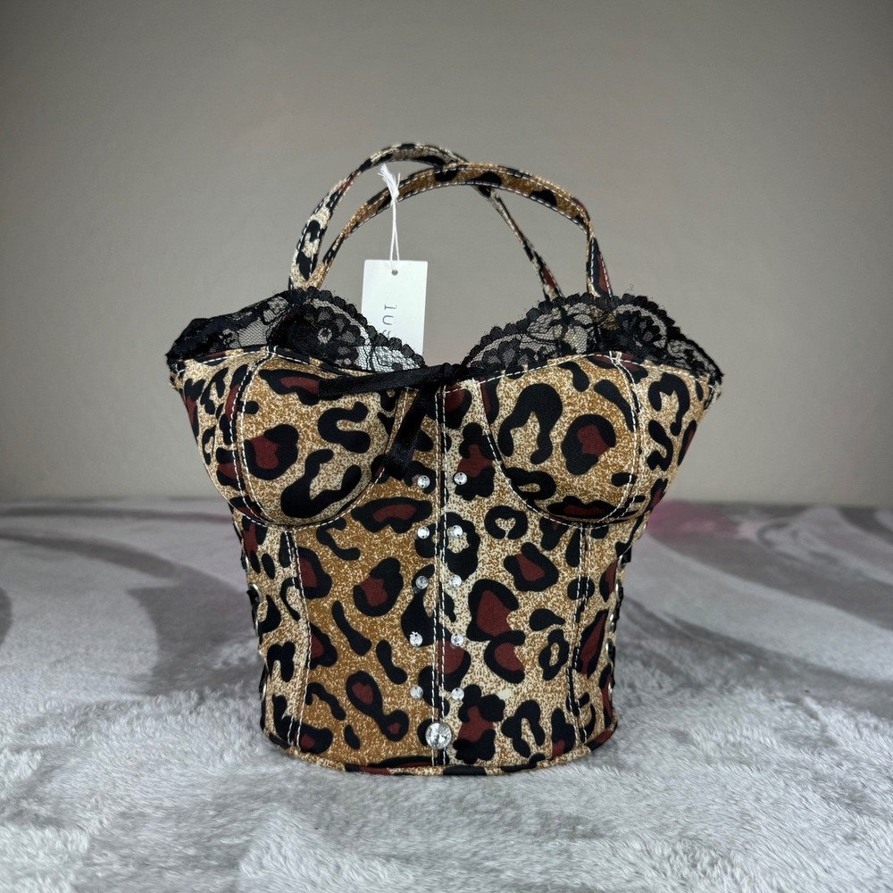 Unbranded Leopard Corset Handbag Lace Rhinestone Y2K Women OS Brown NEW